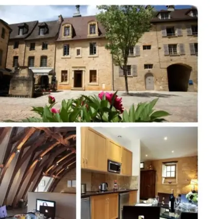 Le Grenier du Chapitre son loft avec les poutres et l’appartement une chambre
sans les poutres