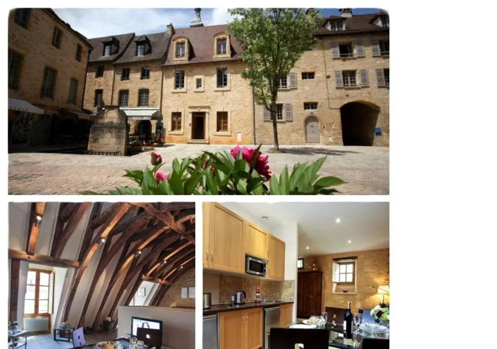 Le Grenier du Chapitre son loft avec les poutres et l’appartement une chambre
sans les poutres